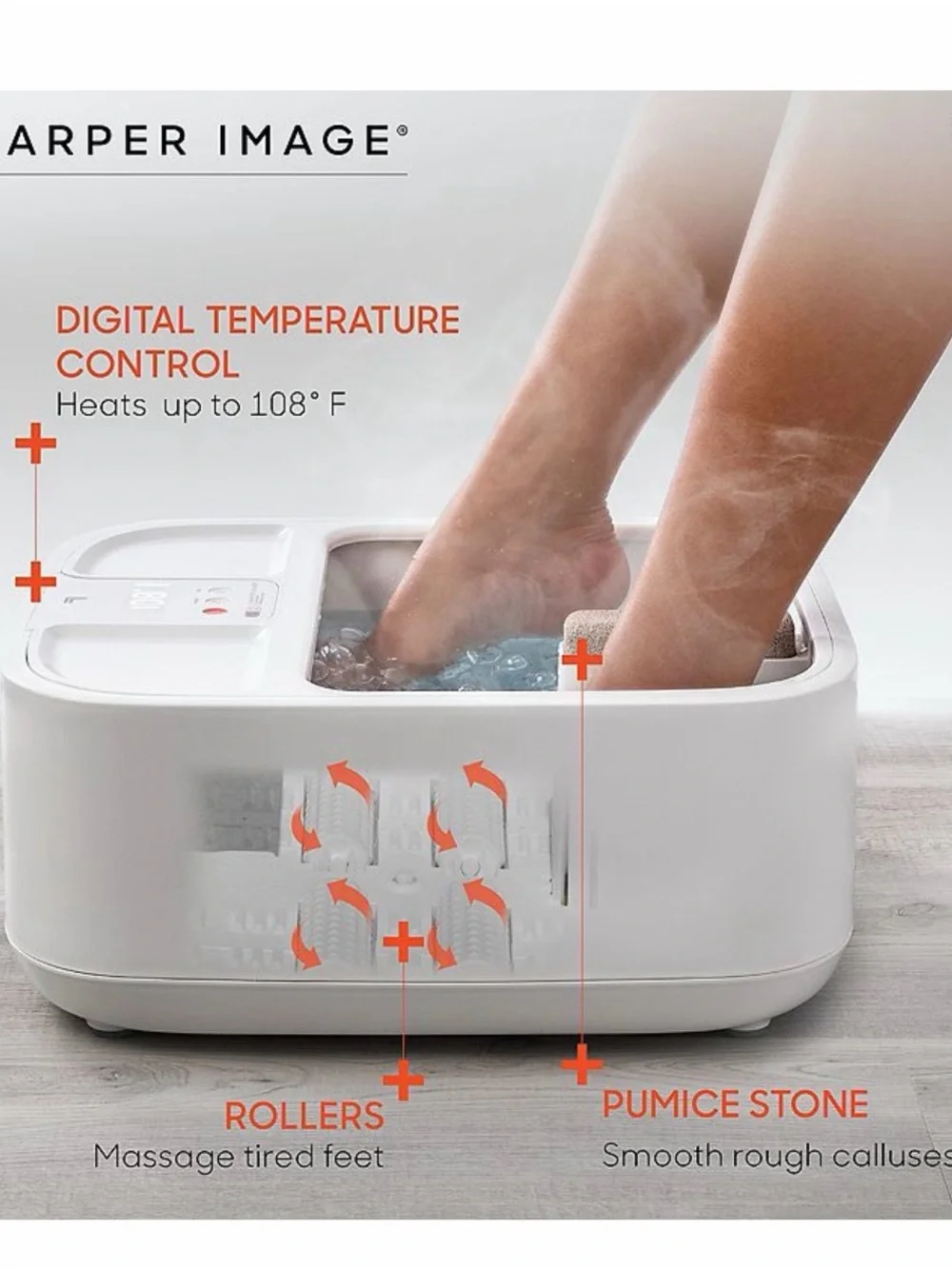 Sharper Image White SpaHaven Foot Bath with Massage Rollers